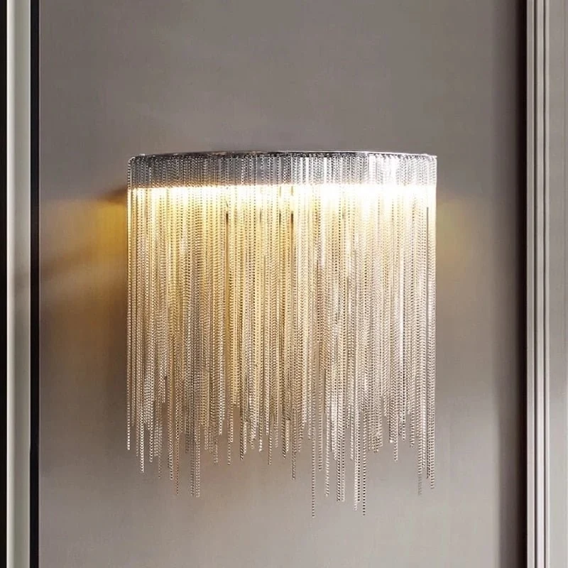 Applique murale moderne à chaîne à leds Chambre à coucher Salon de luxe Luminaires d'intérieur Or Argent Design créatif Ch...
