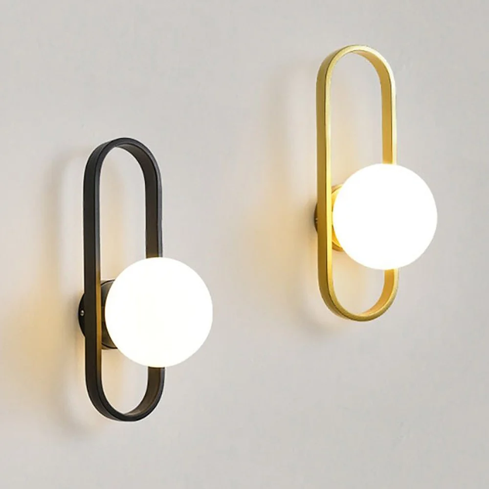 Lampe murale minimaliste pour allée en verre Balcon Couloir Porche Chambre à coucher Lampes murales créatives Black ATY Ho...