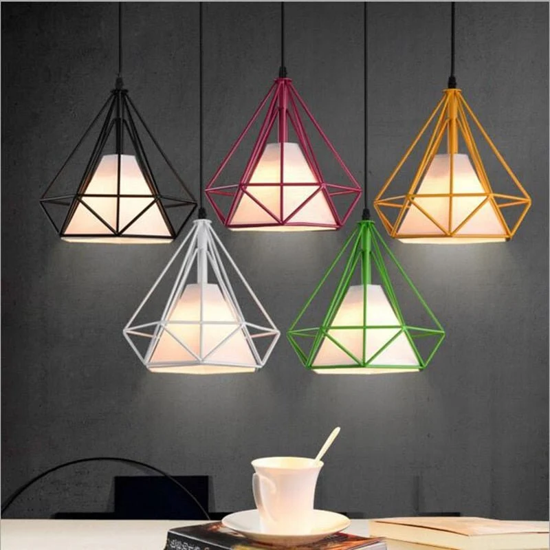 Lampes suspendues, cage à oiseaux colorée moderne LED lumière de cuisine îlot de cuisine suspension cadre de lampe Hanglam...