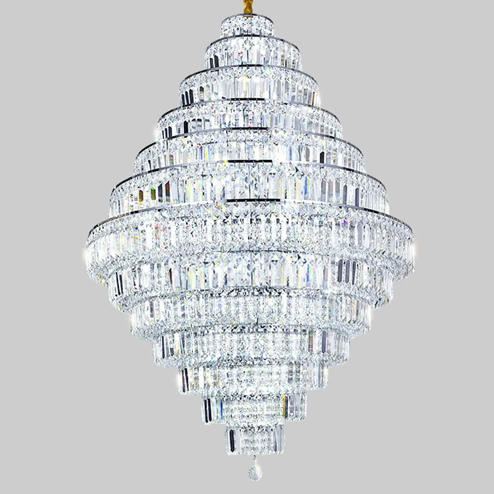 Lustre de luxe en cristal pour le hall d'entrée Long Staircase Fixtures Silver ATY Home Decor
