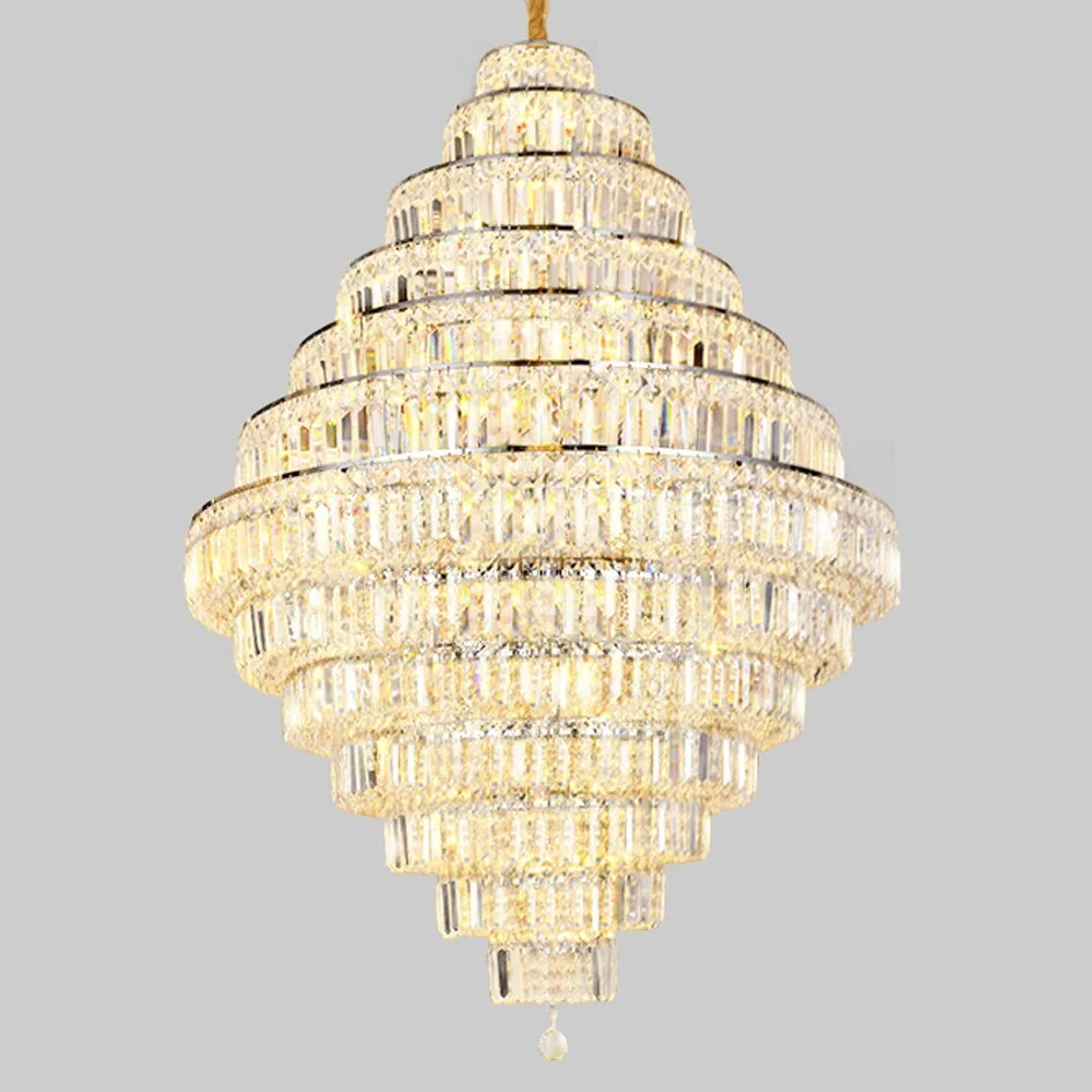 Lustre de luxe en cristal pour le hall d'entrée Long Staircase Fixtures Silver ATY Home Decor