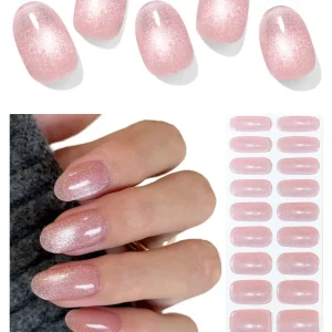 AutyaMee Rubans Gel Semi-Cuits Nude Rose Œil-de-chat – 20 Pièces, Compatibles Lampe UV/LED