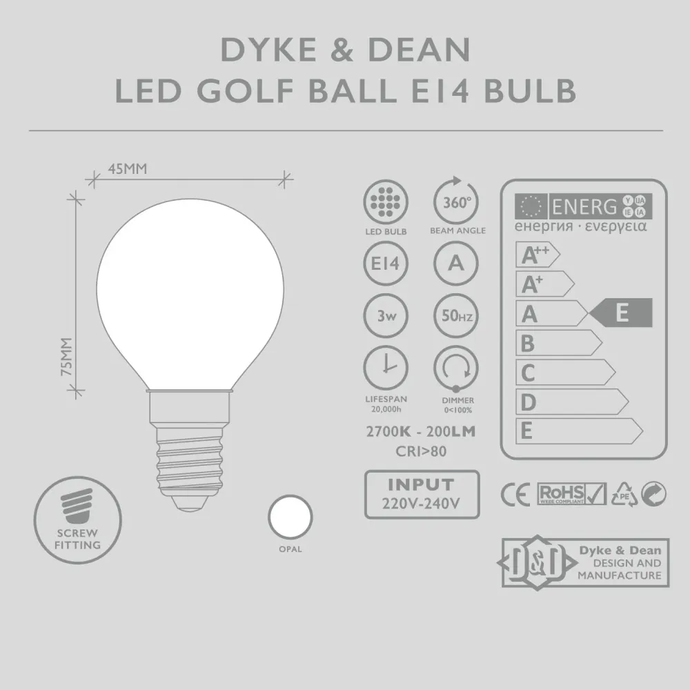 BALLE DE GOLF LED DYKE & DEAN AMPOULE OPALE E14