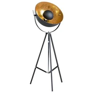 Lampadaire Design Trépied Tendance en Métal Noir et Doré avec Abat-jour Réglable E27 Max 40W pour Éclairage de Chambre ou...