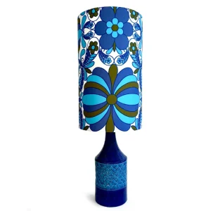 Lampe de table Bitossi (Italie) XL 34", avec abat-jour fait main (tissu vintage)