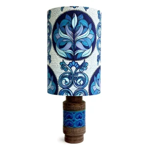 Lampe de table Bitossi (Italie) « Moresco » bleue, 62 cm, avec abat-jour fait main (tissu vintage)