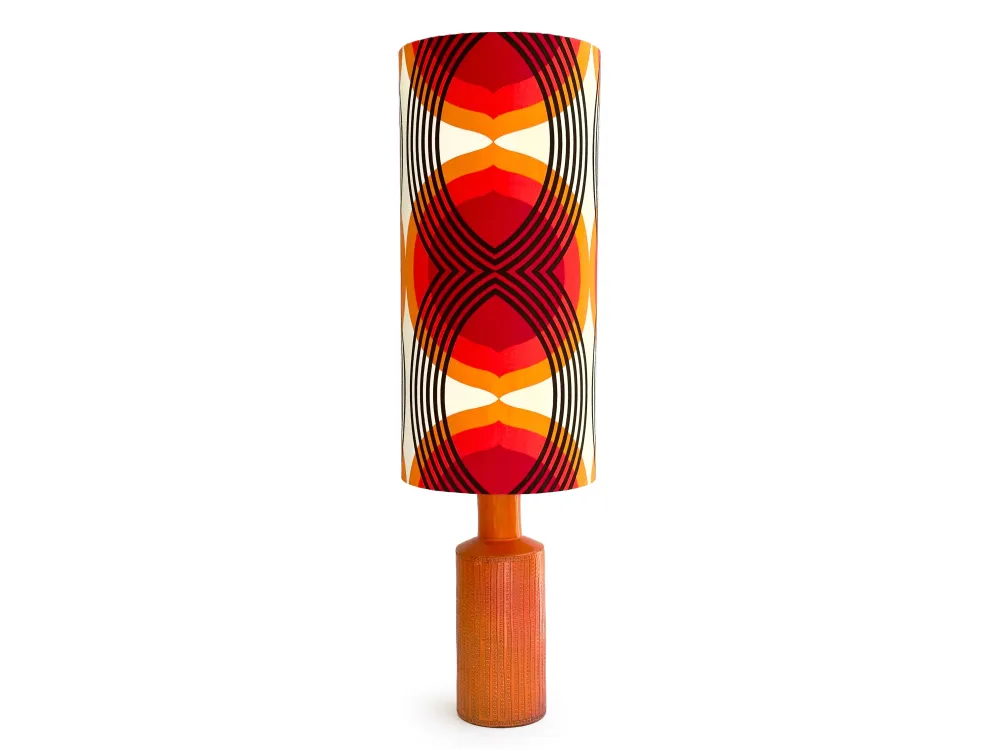 Lampe de table Bitossi (Italie) « Raviolo » orange, XXL 113 cm, avec abat-jour fait main (tissu vintage) *PIÈCE RARE*