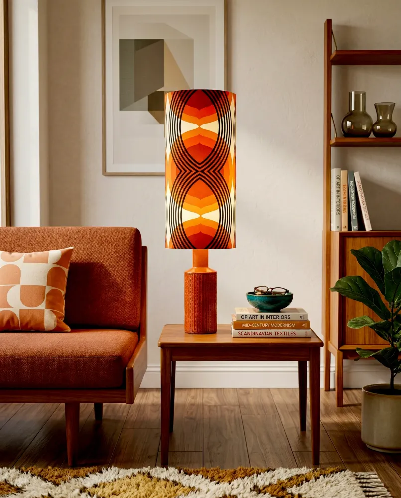 Lampe de table Bitossi (Italie) « Raviolo » orange, XXL 113 cm, avec abat-jour fait main (tissu vintage) *PIÈCE RARE*
