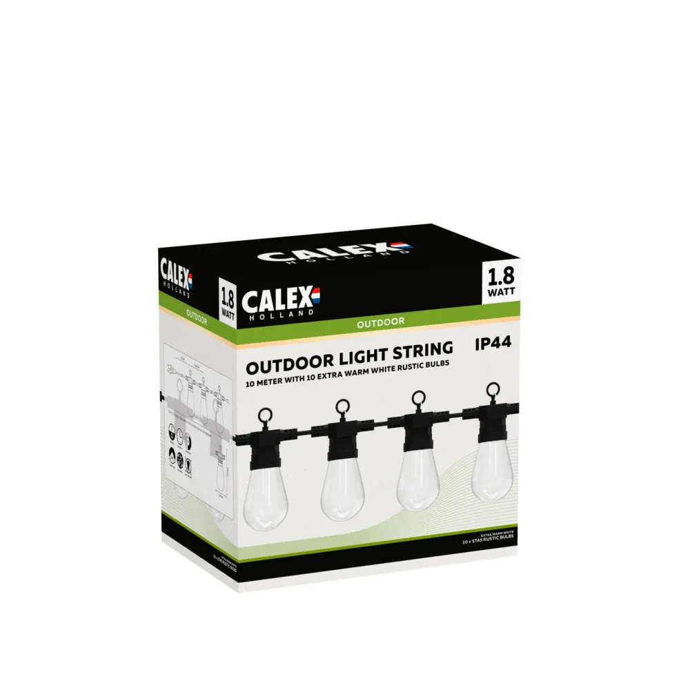 Calex Guirlande 10M - Blanc chaud - 10 ampoules