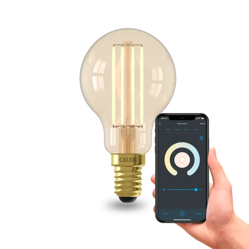 Calex Smart Ampoule LED - E14 - Filament - P45 - CCT - Doré