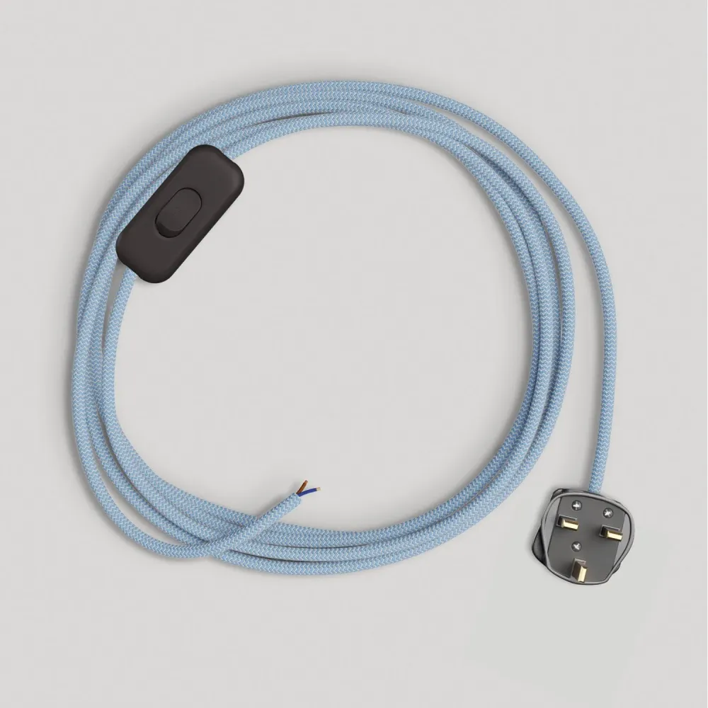 Câblage pour lampe avec câble bleu Steward en coton 1,80 m et fiche UK