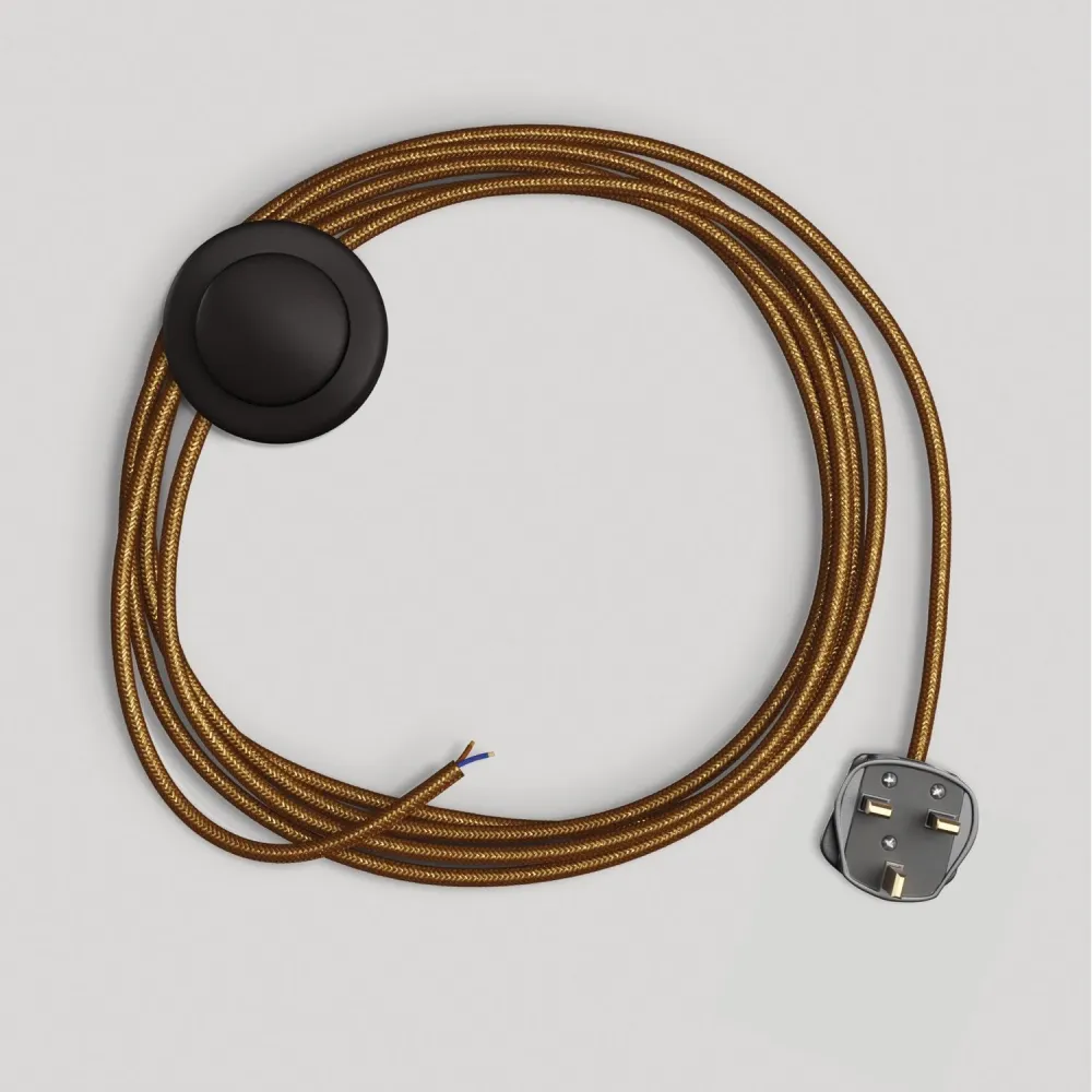 Câblage pour lampe avec câble en cuivre brillant et pailleté 3 m et fiche UK