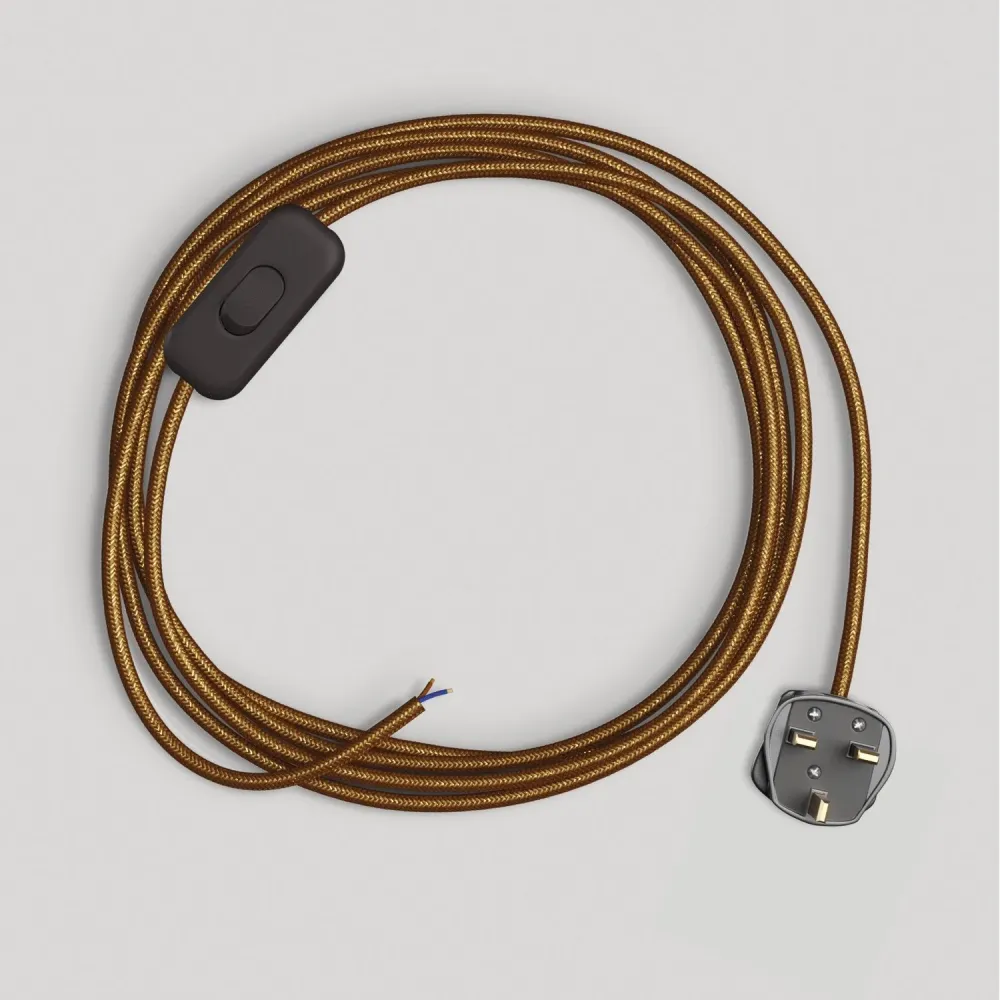 Câblage pour lampe avec câble cuivre brillant et pailleté 1,80 m et fiche UK