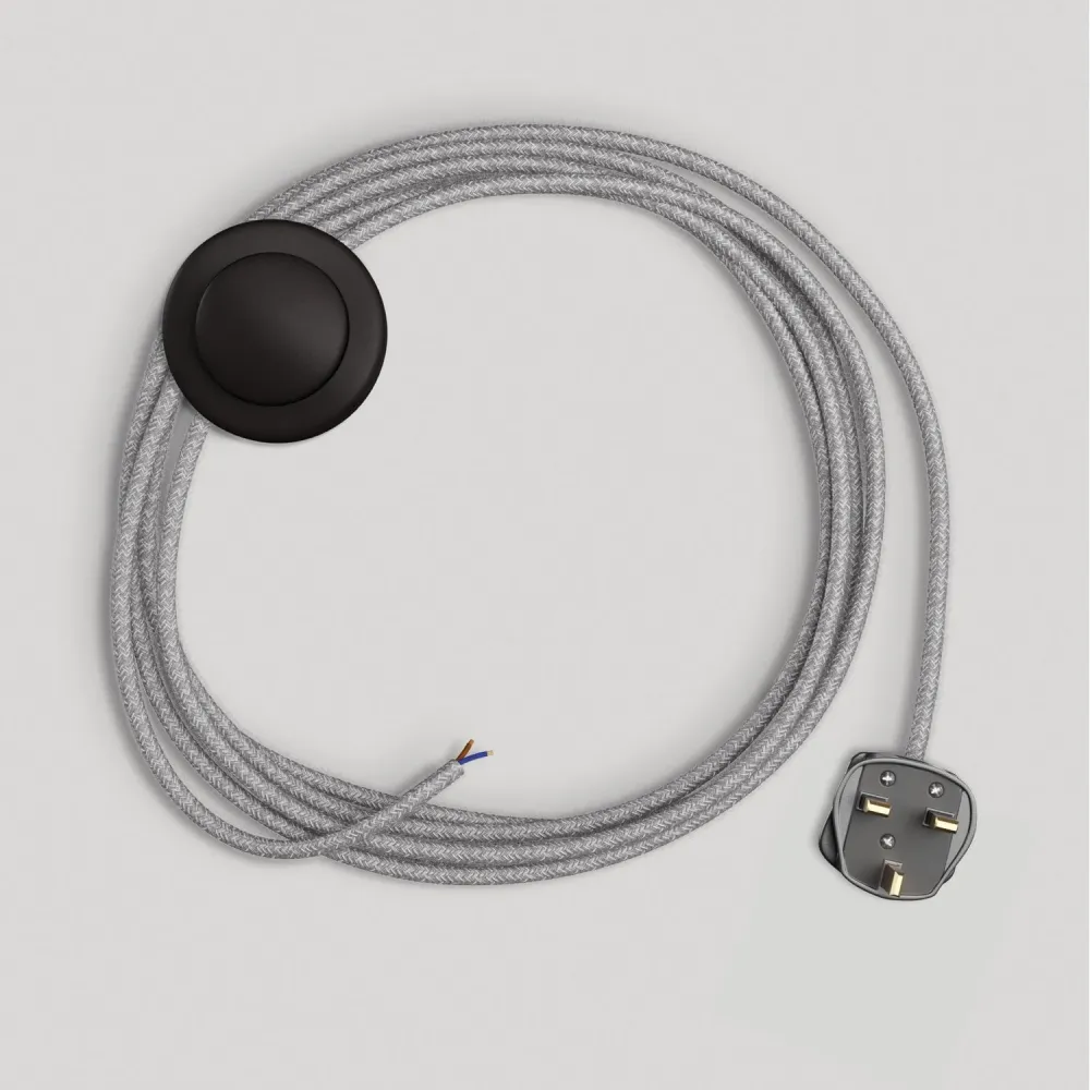 Câblage pour lampe avec câble gris en lin 3 m et fiche UK