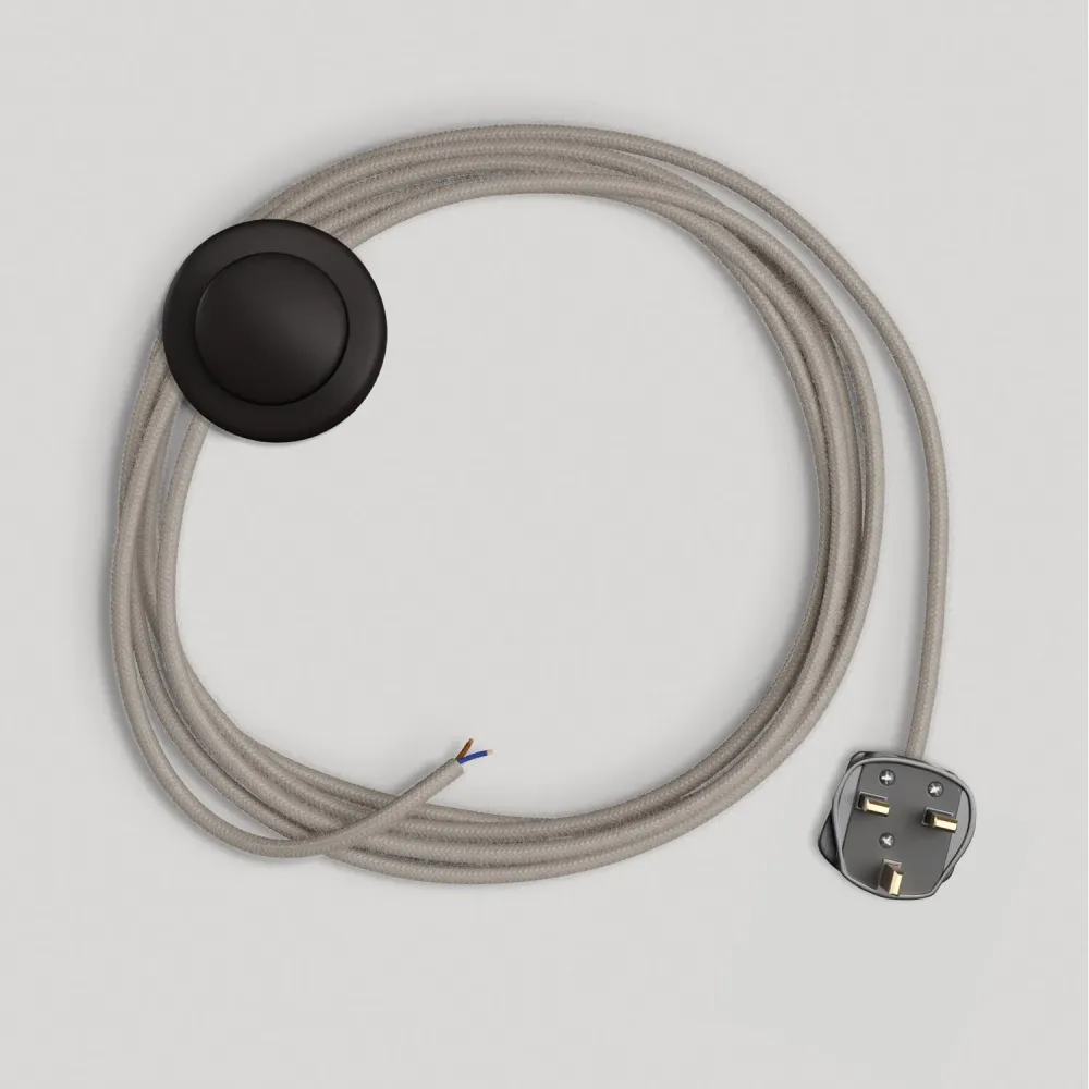 Câblage pour lampe avec câble gris tourterelle en coton de 3 m et fiche UK