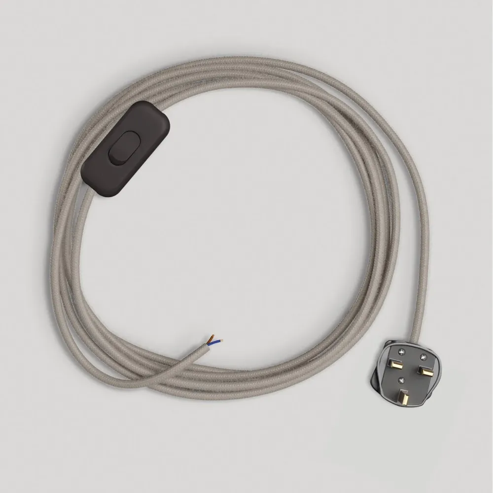 Câblage pour lampe avec câble gris tourterelle en coton 1,80 m et fiche UK