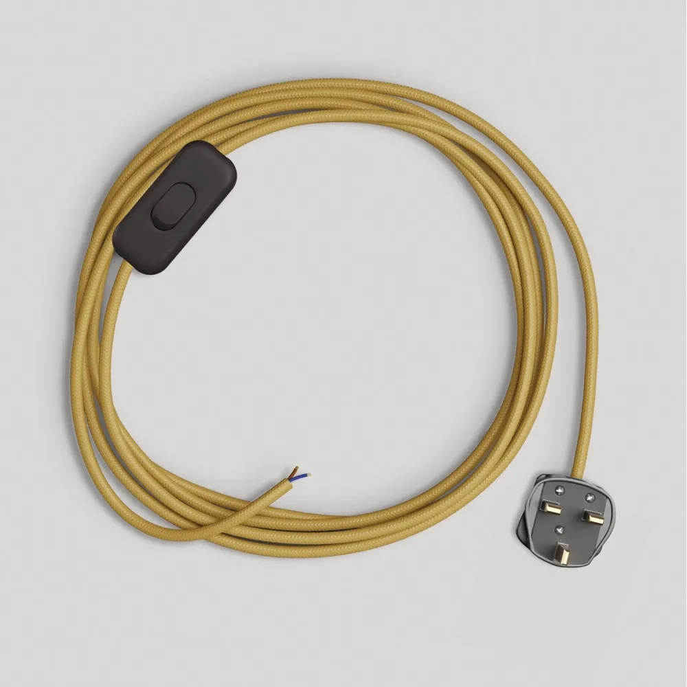 Câblage pour lampe avec câble moutarde brillant 1,80 m et fiche UK