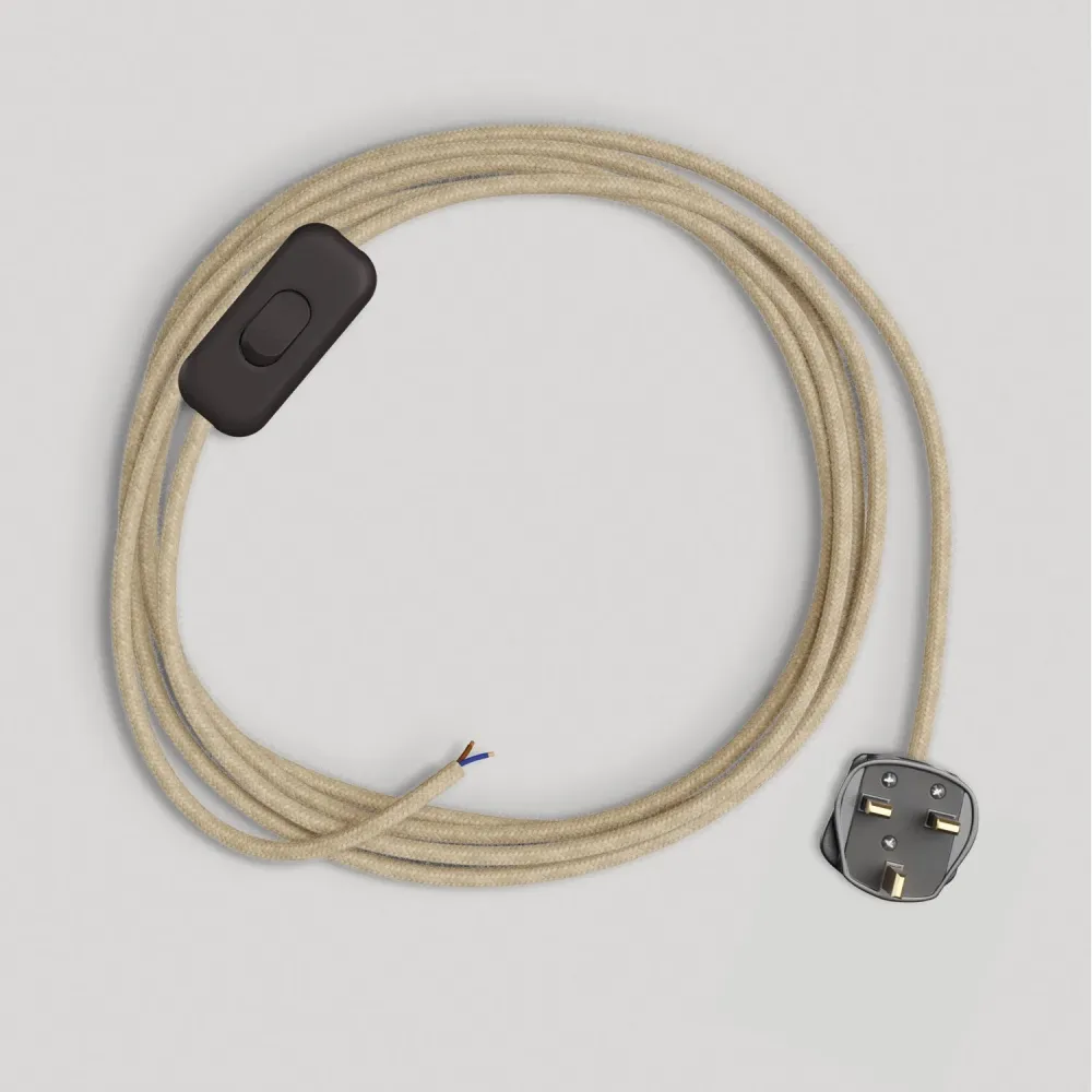 Câblage pour lampe avec câble neutre en jute 1,80 m et fiche UK