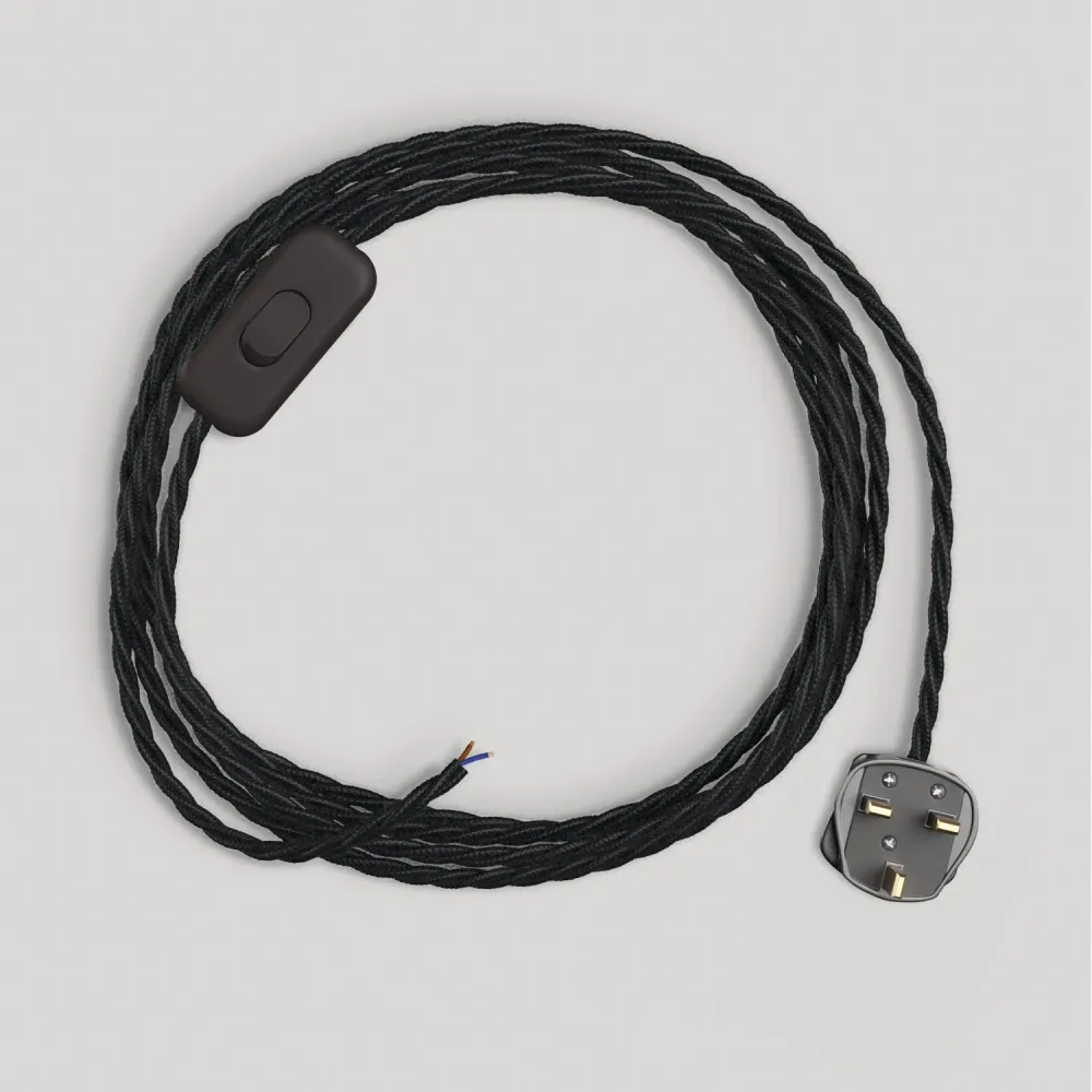 Câblage pour lampe avec câble noir tressé 1,80 m et fiche UK