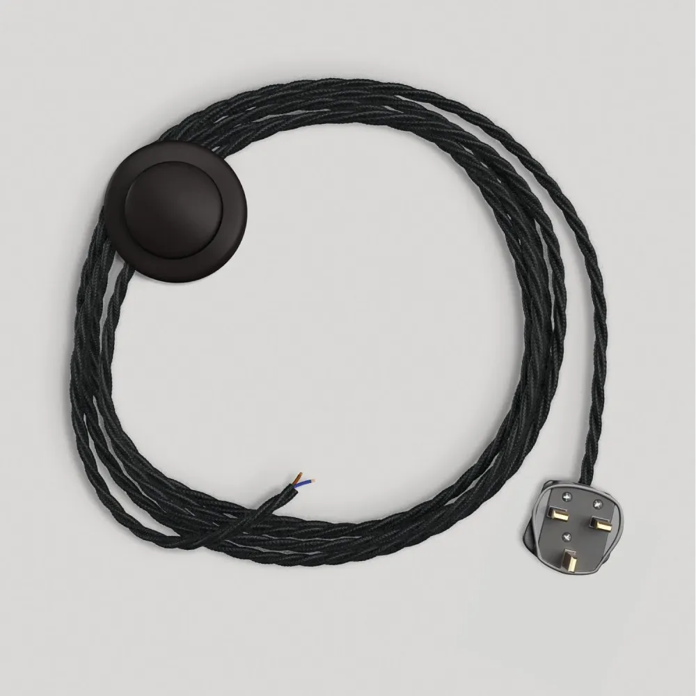 Câblage pour lampe avec câble noir tressé 3 m et fiche UK