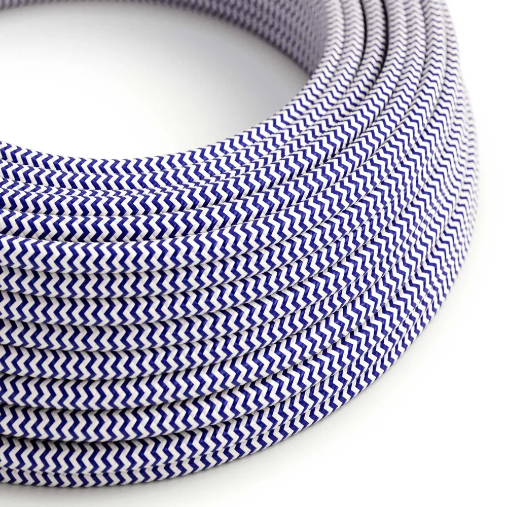 Câble gainé de tissu - Chevron Bleu & Blanc RZ12 - Certifié UL