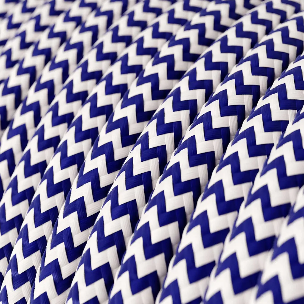 Câble gainé de tissu - Chevron Bleu & Blanc RZ12 - Certifié UL