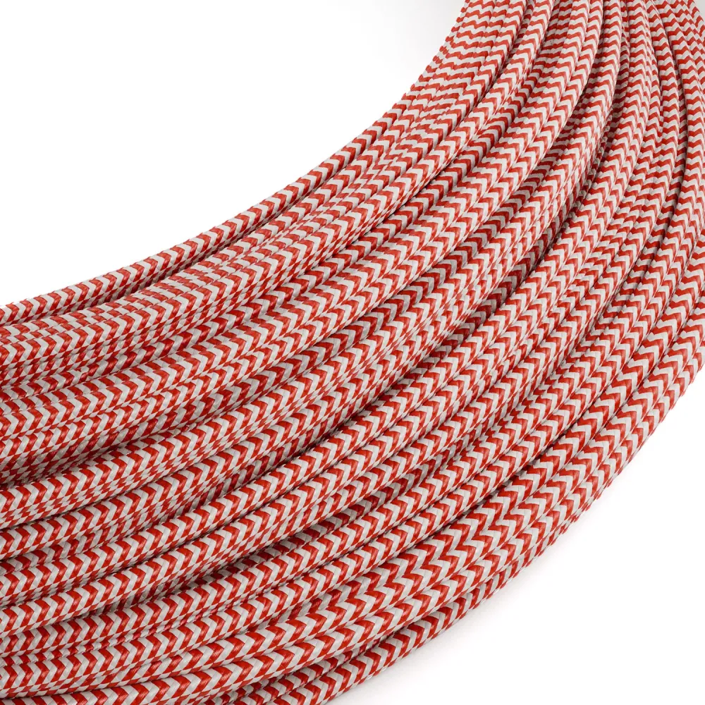 Câble électrique Extra Low Voltage revêtu de tissu Zig Zag Blanc Rouge RZ09