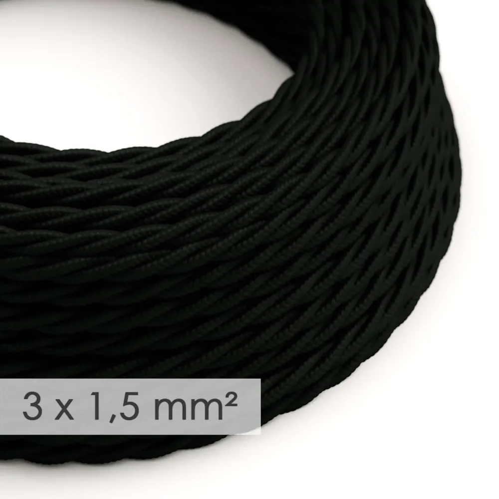 Câble électrique à large section 3x1,50 torsadé – tissu effet soie Noir TM04