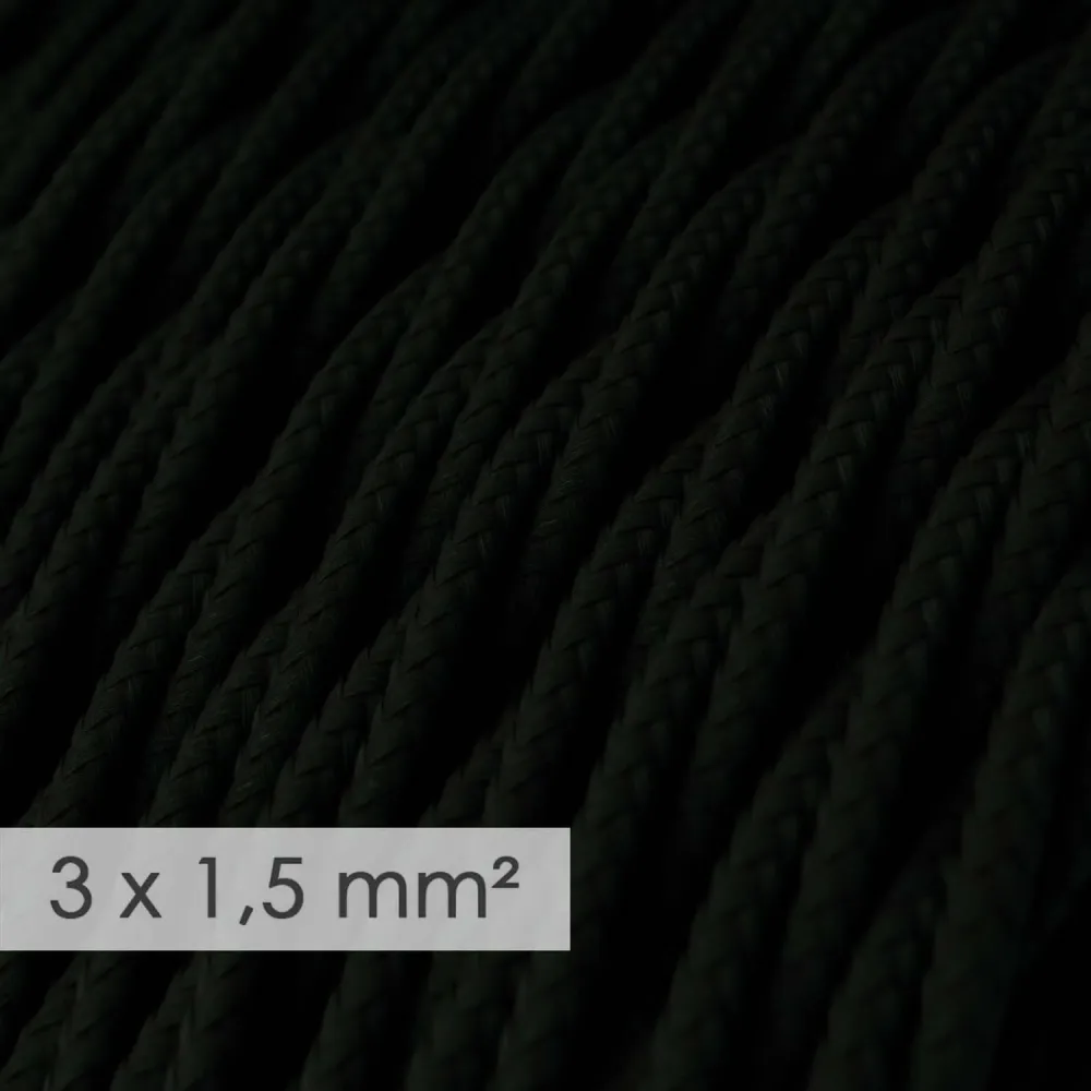 Câble électrique à large section 3x1,50 torsadé – tissu effet soie Noir TM04