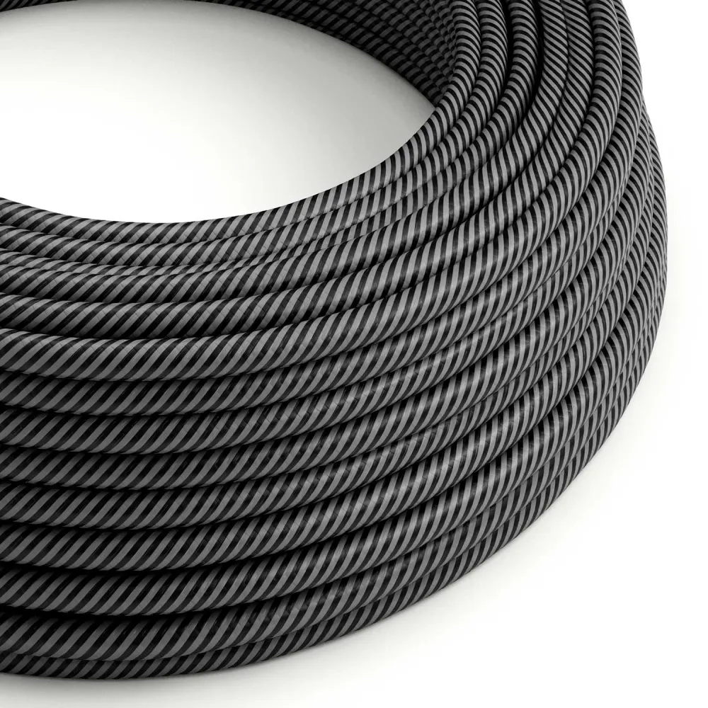Câble Électrique Rond Vertigo HD recouvert de tissu à fines rayures graphite et noir ERM38