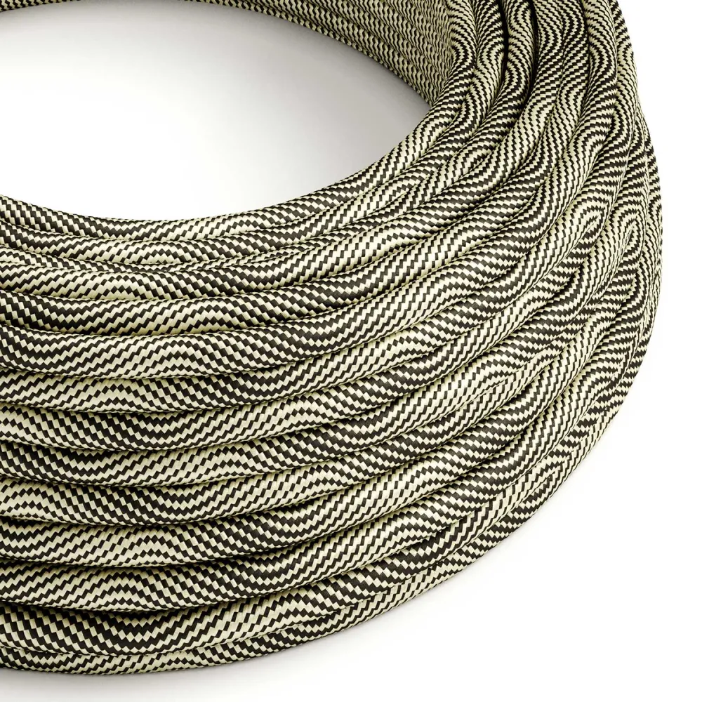 Câble rond électrique Vertigo HD recouvert de tissu noir optique et or ERM65