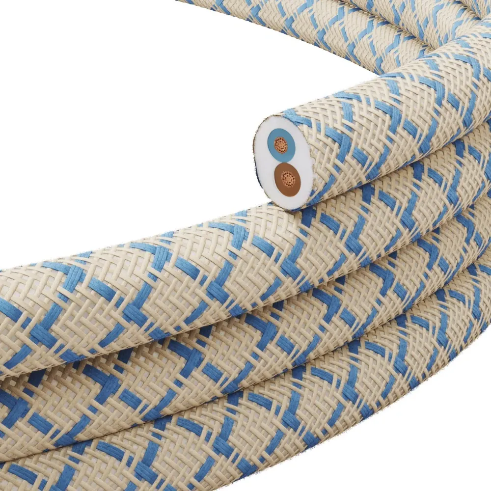 Câble textile plat Bleu Steward et Beige Losanga - PD65
