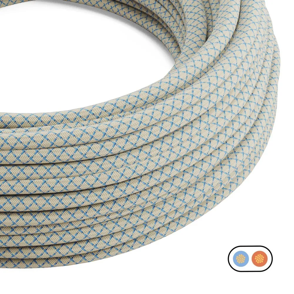 Câble textile plat Bleu Steward et Beige Losanga - PD65