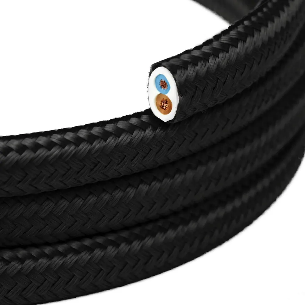 Câble textile plat Noir Carbone brillant - PM04