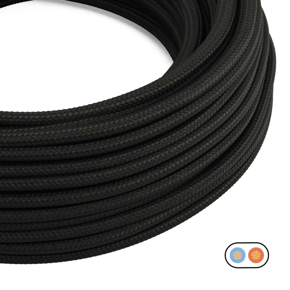 Câble textile plat Noir Carbone brillant - PM04