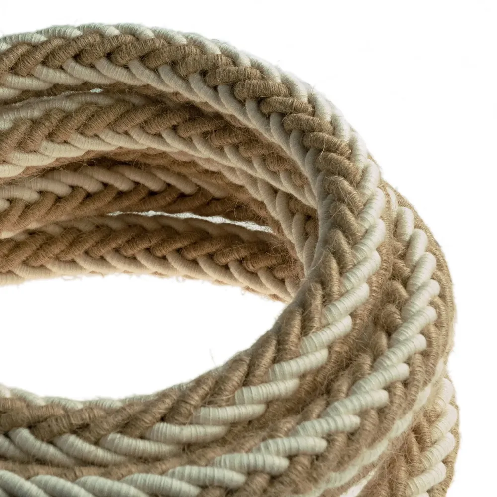 Câble torsadé 2XL en jute et coton brut, câble électrique 2x0,75. Diamètre 24 mm