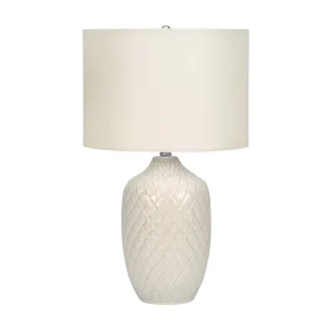 ÉCLAIRAGE - LAMPE DE TABLE 25"H CÉRAMIQUE CRÈME / ABAT-JOUR IVOIRE