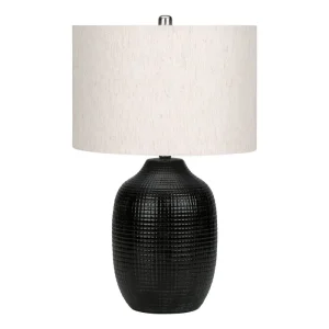 ÉCLAIRAGE - LAMPE DE TABLE 26"H CÉRAMIQUE NOIRE / ABAT-JOUR IVOIRE