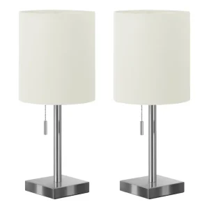 ÉCLAIRAGE - LAMPE DE TABLE 2PCS/17" H MÉTAL NICKEL/IVOIRE/USB