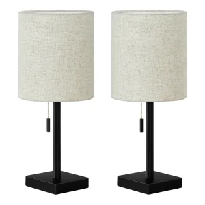 ÉCLAIRAGE - LAMPE DE TABLE 2PCS/17" H MÉTAL NOIR/BEIGE/USB