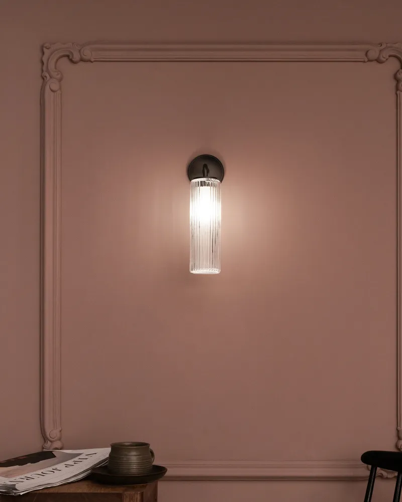 Claremont Petite Applique Murale Verre Cannelé - Bronze