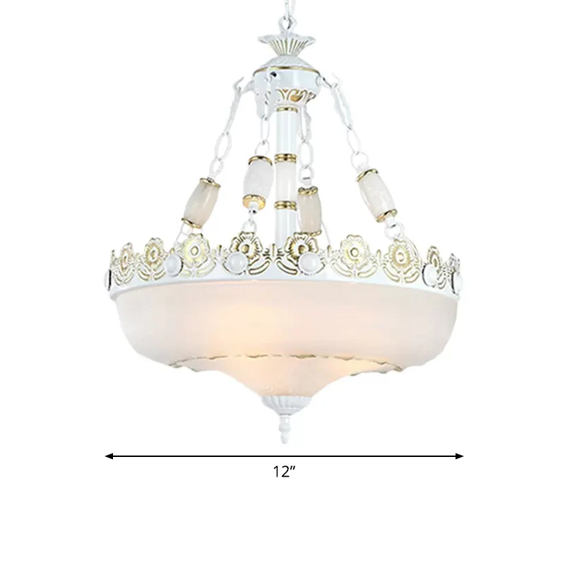 12"/16" W en forme de panier en verre blanc pendentif classique salon LED plafonnier suspendu en laiton Clearhalo