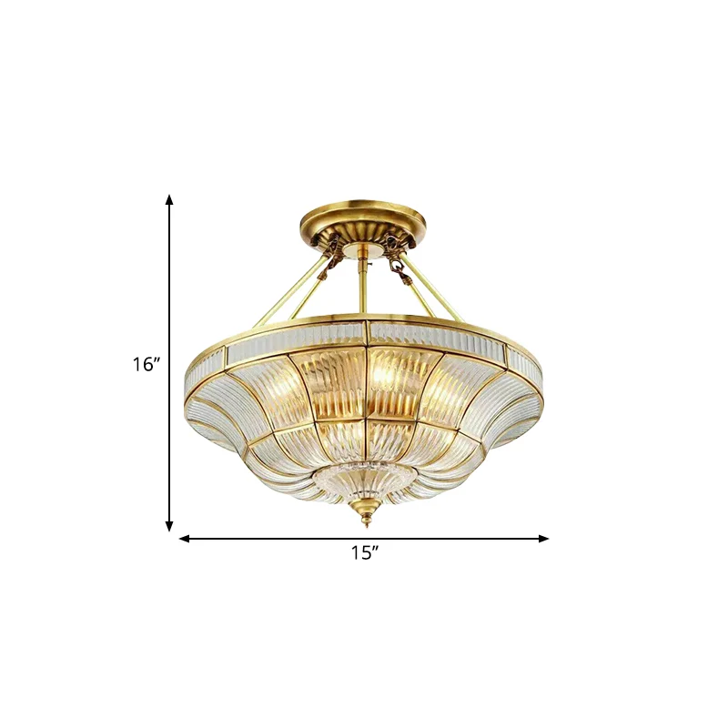 16"/19,5" de large 3/6 lumières chambre à coucher semi-encastré traditionnel en laiton semi-encastré avec abat-jour en ver...