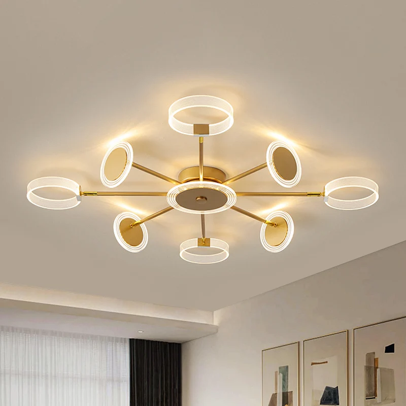 31,5"/39" W Cercle moderne semi-affleurant en acrylique 7/9 têtes Salon Plafonnier LED en or, lumière chaude/blanche Clear...