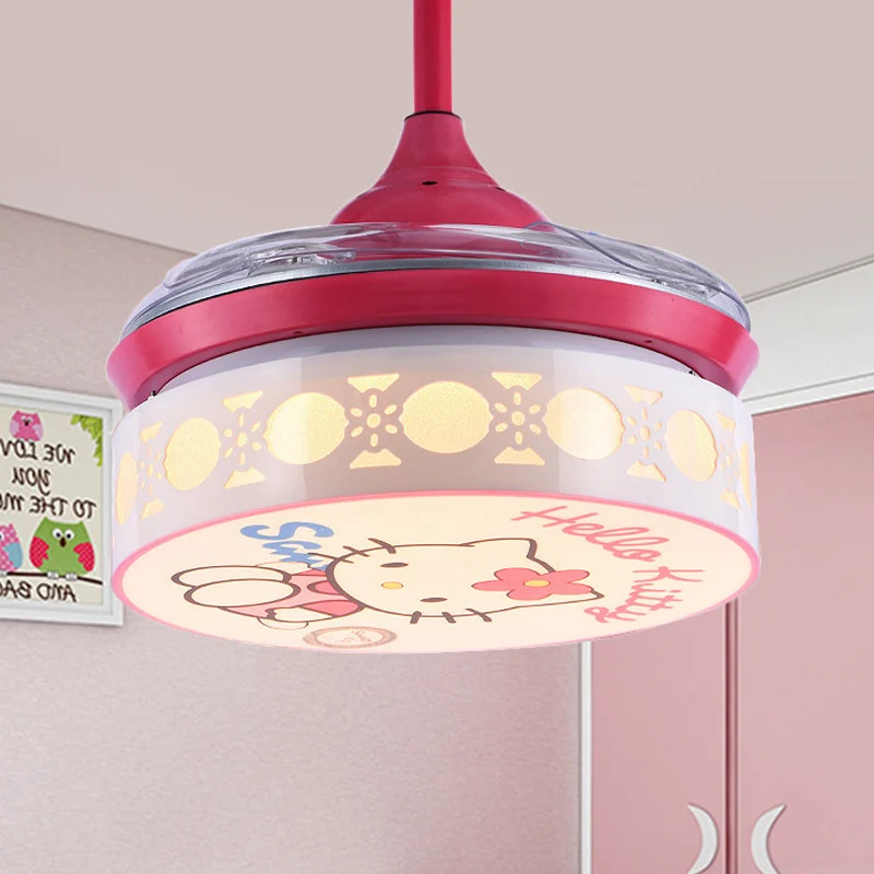 35,5 "W LED acrylique semi-encastré enfants rose/bleu tambour chambre 4 pales ventilateur de plafond lumière avec mur/télé...