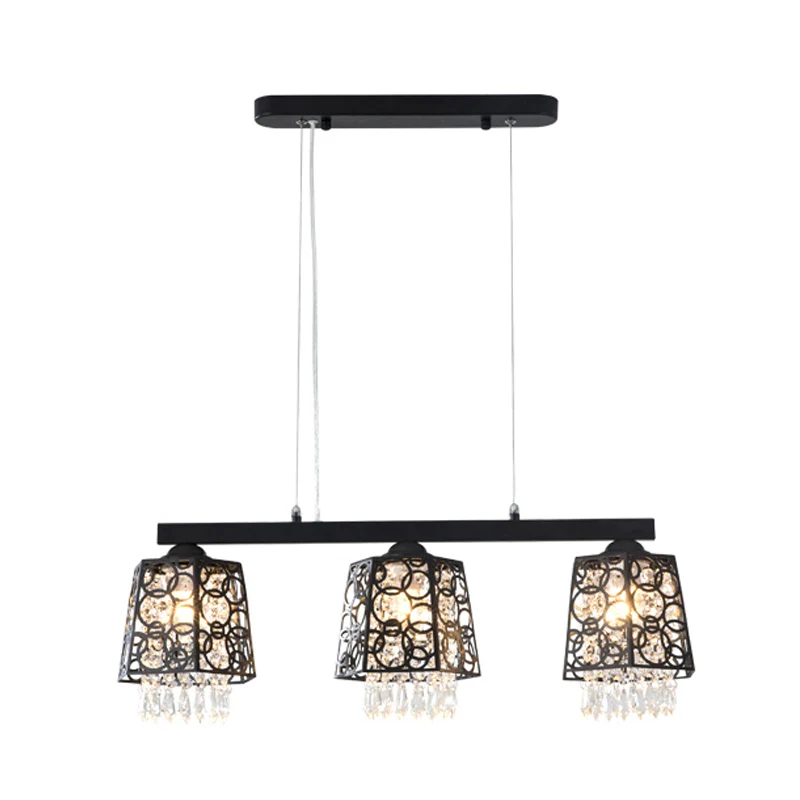 Abat-jour ironique noir suspendu île lumière moderne cristal gouttelette 3 têtes cuisine pendentif luminaire Clearhalo
