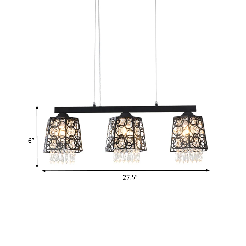 Abat-jour ironique noir suspendu île lumière moderne cristal gouttelette 3 têtes cuisine pendentif luminaire Clearhalo