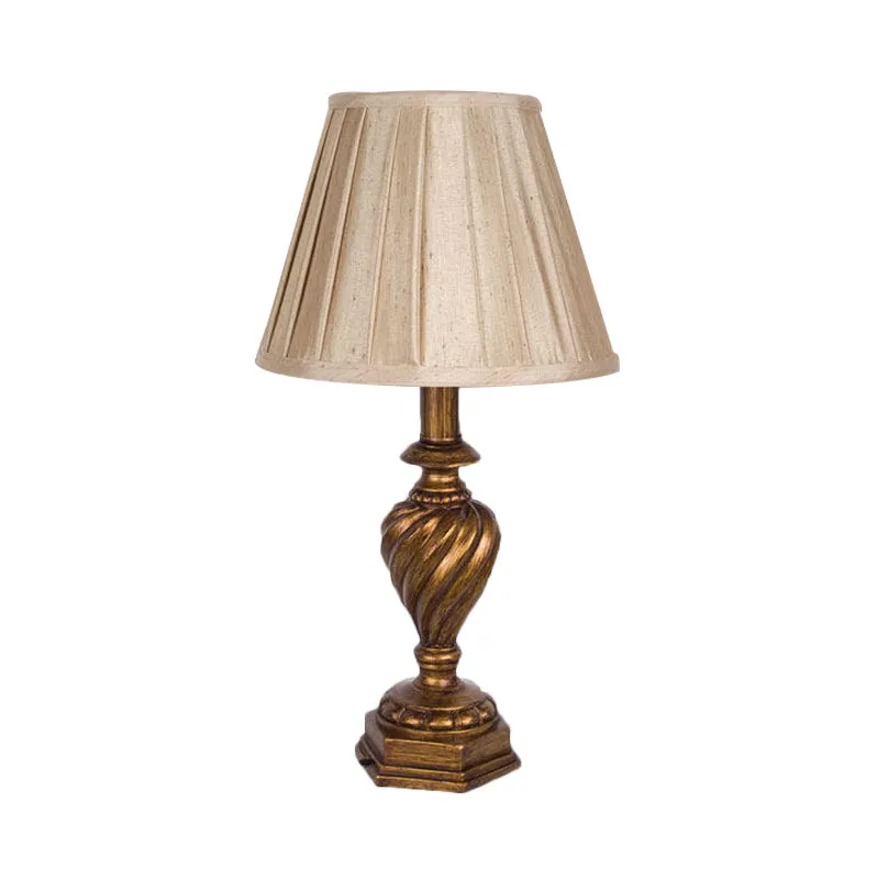 Abat-jour plissé en tissu, éclairage de nuit, lampe de chevet de chambre à coucher à 1 tête, beige avec base de police en...