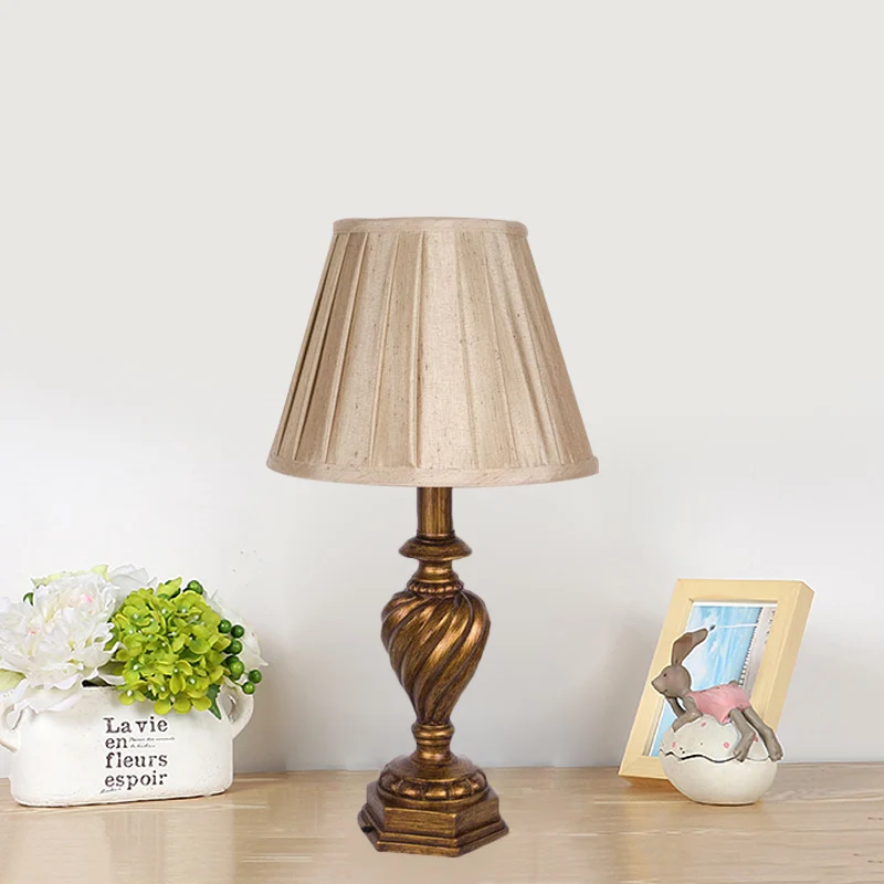 Abat-jour plissé en tissu, éclairage de nuit, lampe de chevet de chambre à coucher à 1 tête, beige avec base de police en...