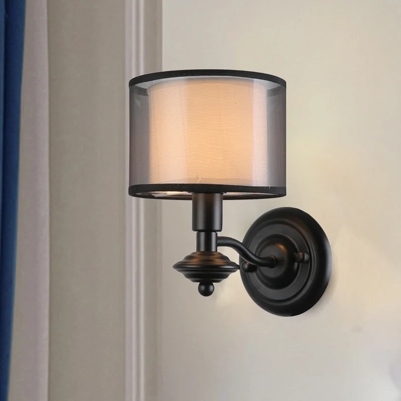 1 ampoule tissu idées d'éclairage mural rétro noir Double tambour ombre couloir applique luminaire Clearhalo